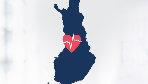 Suomen kartta ja sydämen muoto, jossa näkyy ongelmallinen EKG -linja